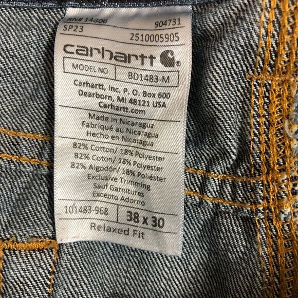 Carhartt Jeans Mens 38x30 Blue Denim Relaxed Fit Medium Wash Straight Workwear - Picture 3 of 8